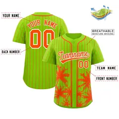 Neon Green Orange Pinstripe Coconut Tree Baseball Jersey 2