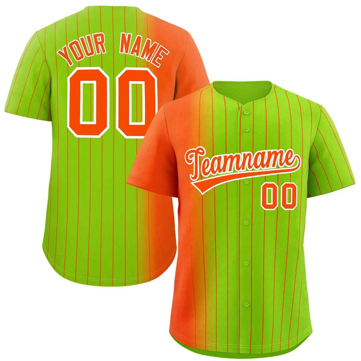 Neon Green Orange Pinstripe Gradient Baseball Jersey