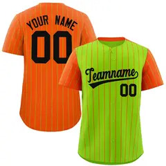 Neon Green Orange Pinstripe Raglan Sleeves Baseball Jersey 1