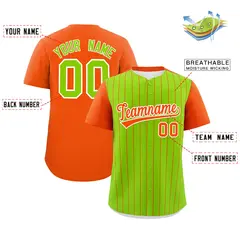 Neon Green Orange Pinstripe Two-Tone Baseball Jersey 2