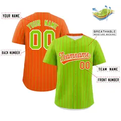 Neon Green Orange Pinstripe Two-Tone Baseball Jersey 2