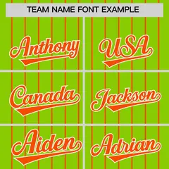Neon Green Orange Pinstripe Two-Tone Baseball Jersey 3