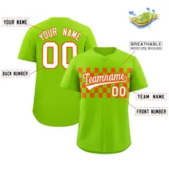 Neon Green Orange Plaid Fashion Authentic Baseball Jersey 2