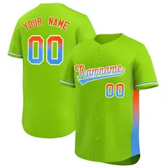 Neon Green Orange-Powder Blue Gradient Side Baseball Jersey 1