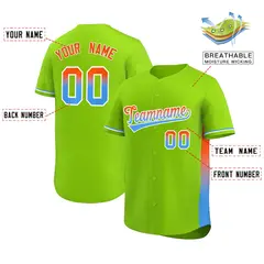 Neon Green Orange-Powder Blue Gradient Side Baseball Jersey 2