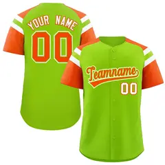Neon Green Orange Raglan Sleeves Contrast Baseball Jersey 1