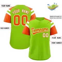 Neon Green Orange Raglan Sleeves Contrast Baseball Jersey 2