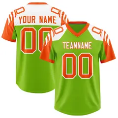 Neon Green Orange Raglan Sleeves Football Jersey
