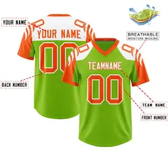 Neon Green Orange Raglan Sleeves Football Jersey 2