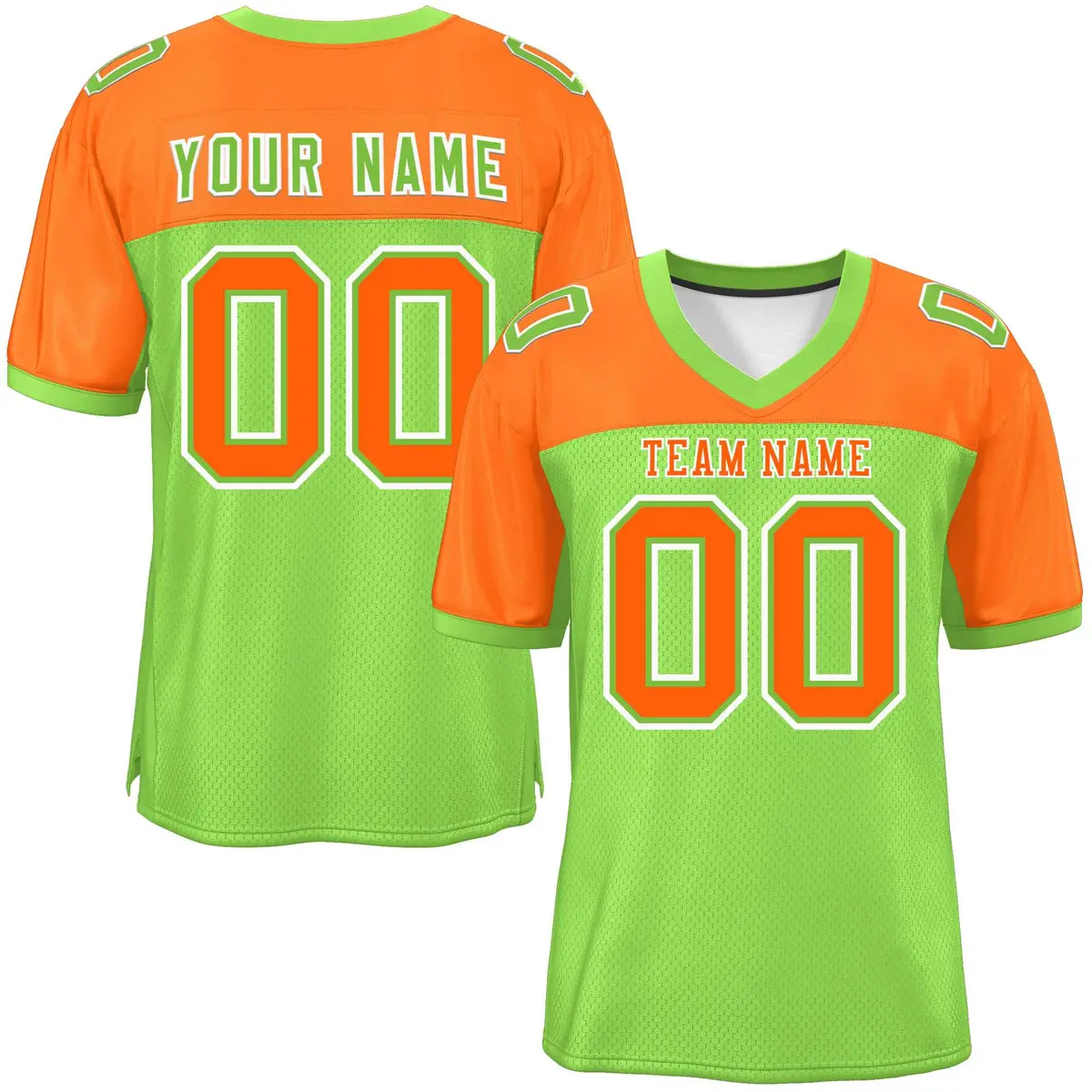 Neon Green-Orange Raglan Sleeves Football Jersey