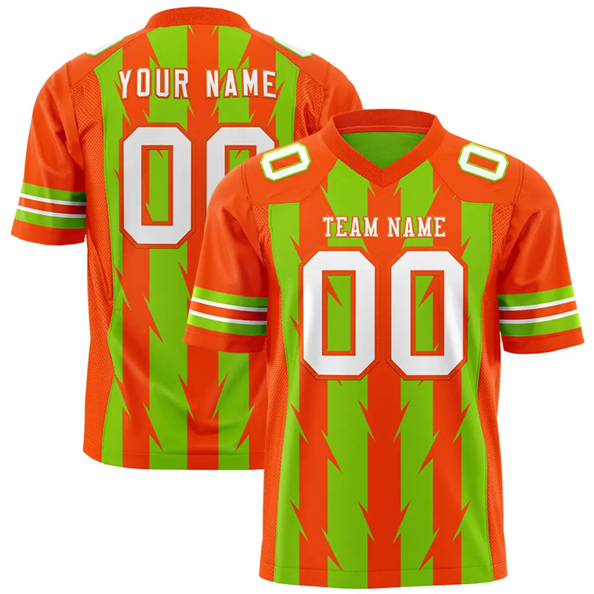 Neon Green Orange Razr Stripe Graffiti Flag Football Jersey