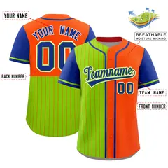 Neon Green Orange Royal Pinstripe Raglan Baseball Jersey 2