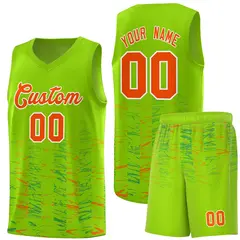Neon Green Orange Scratches Pattern Basketball Jersey 1