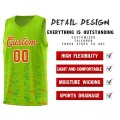 Neon Green Orange Scratches Pattern Basketball Jersey 4