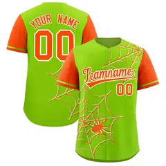 Neon Green Orange Spider Web Raglan Sleeves Baseball Jersey 1