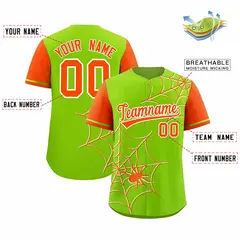 Neon Green Orange Spider Web Raglan Sleeves Baseball Jersey 2