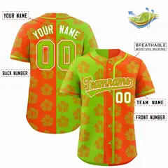 Neon Green Orange Split Flower Graffiti Baseball Jersey 2