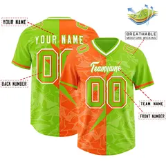 Neon Green Orange Split Lightning Pattern Football Jersey 2