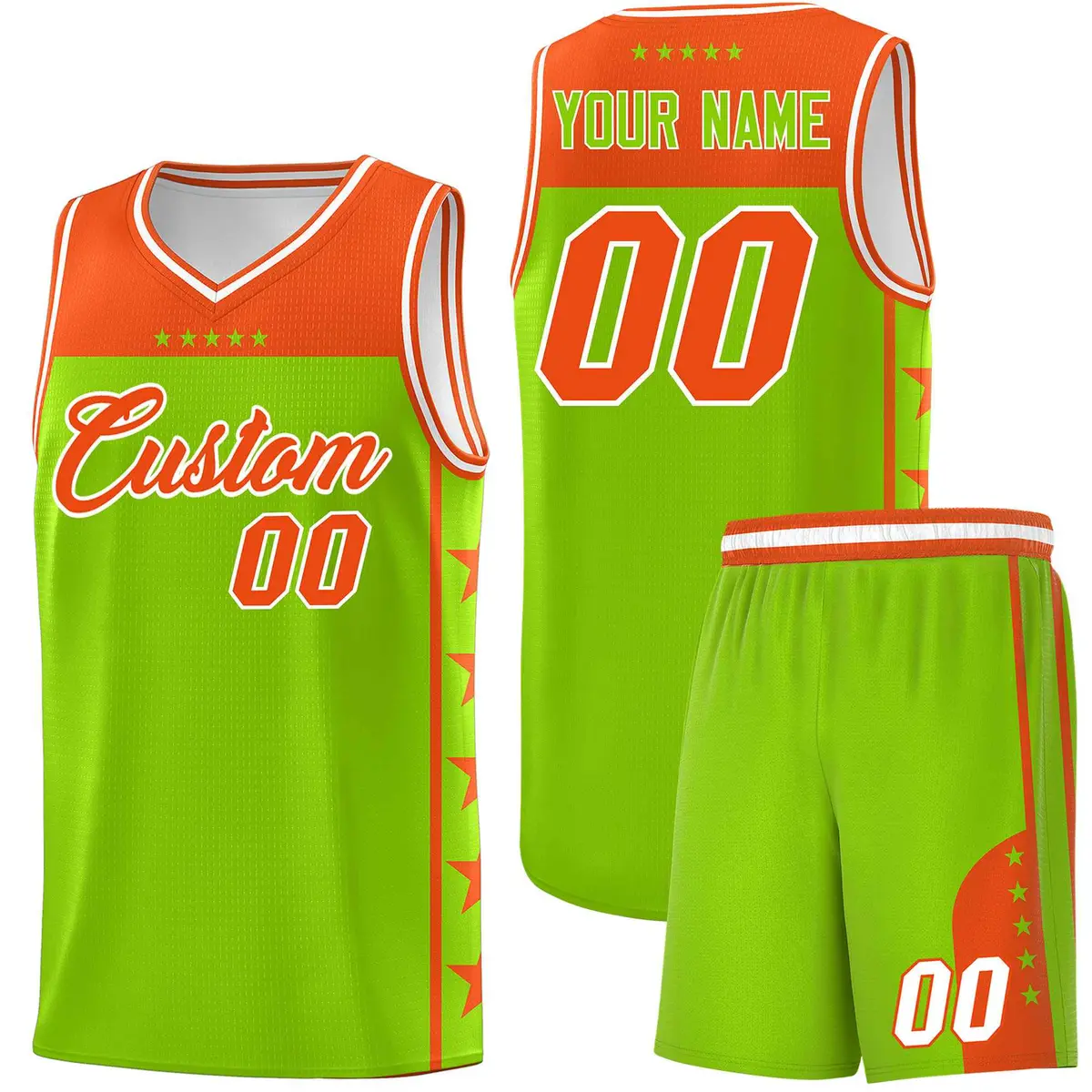 Neon Green Orange Star Pattern Basketball Jersey