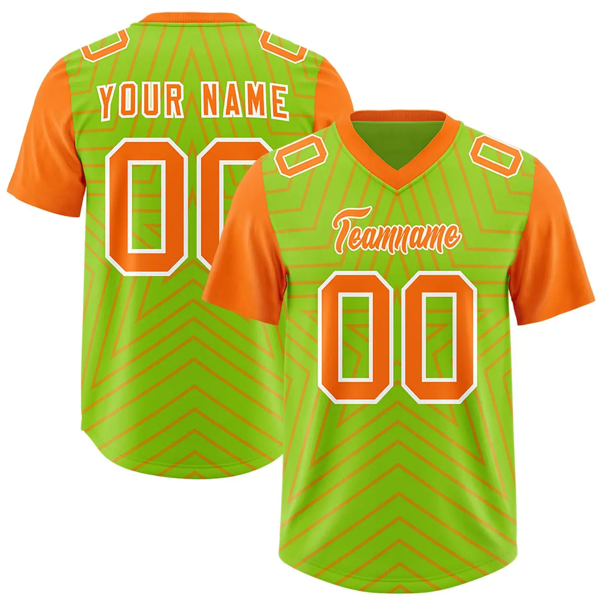 Neon Green Orange Star Pattern Raglan Football Jersey