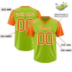 Neon Green Orange Star Pattern Raglan Football Jersey 2