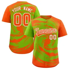 Neon Green Orange Swirl Graffiti Baseball Jersey 1