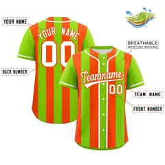 Neon Green Orange Thick Stripe Authentic Baseball Jersey 2