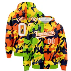Neon Green Orange Two Tone Full-Snap Varsity Letterman Jacket Hoodie