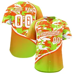 Neon Green Orange White Camo Gradient Baseball Jersey 1