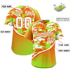 Neon Green Orange White Camo Gradient Baseball Jersey 2