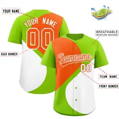 Neon Green Orange-White Half Heart Color Block Baseball Jersey 2