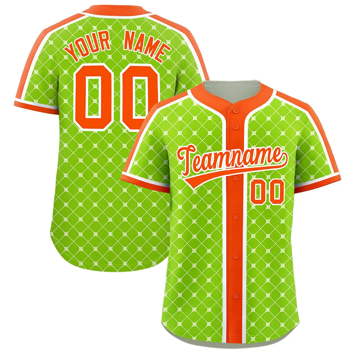 Neon Green Orange-White Plaid Authentic Baseball Jersey