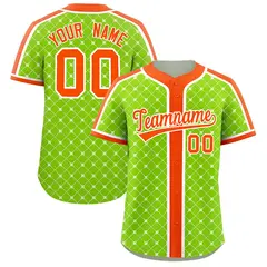 Neon Green Orange-White Plaid Authentic Baseball Jersey