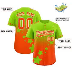 Neon Green Orange White Rising Stars Gradient Baseball Jersey 2