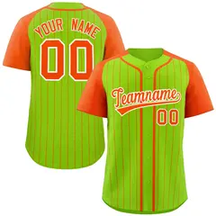 Neon Green Orange-White Stripe Raglan Baseball Jersey 1