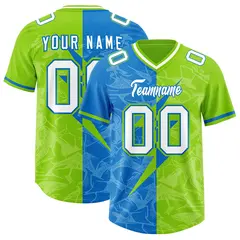 Neon Green Panther Blue Split Lightning Pattern Football Jersey