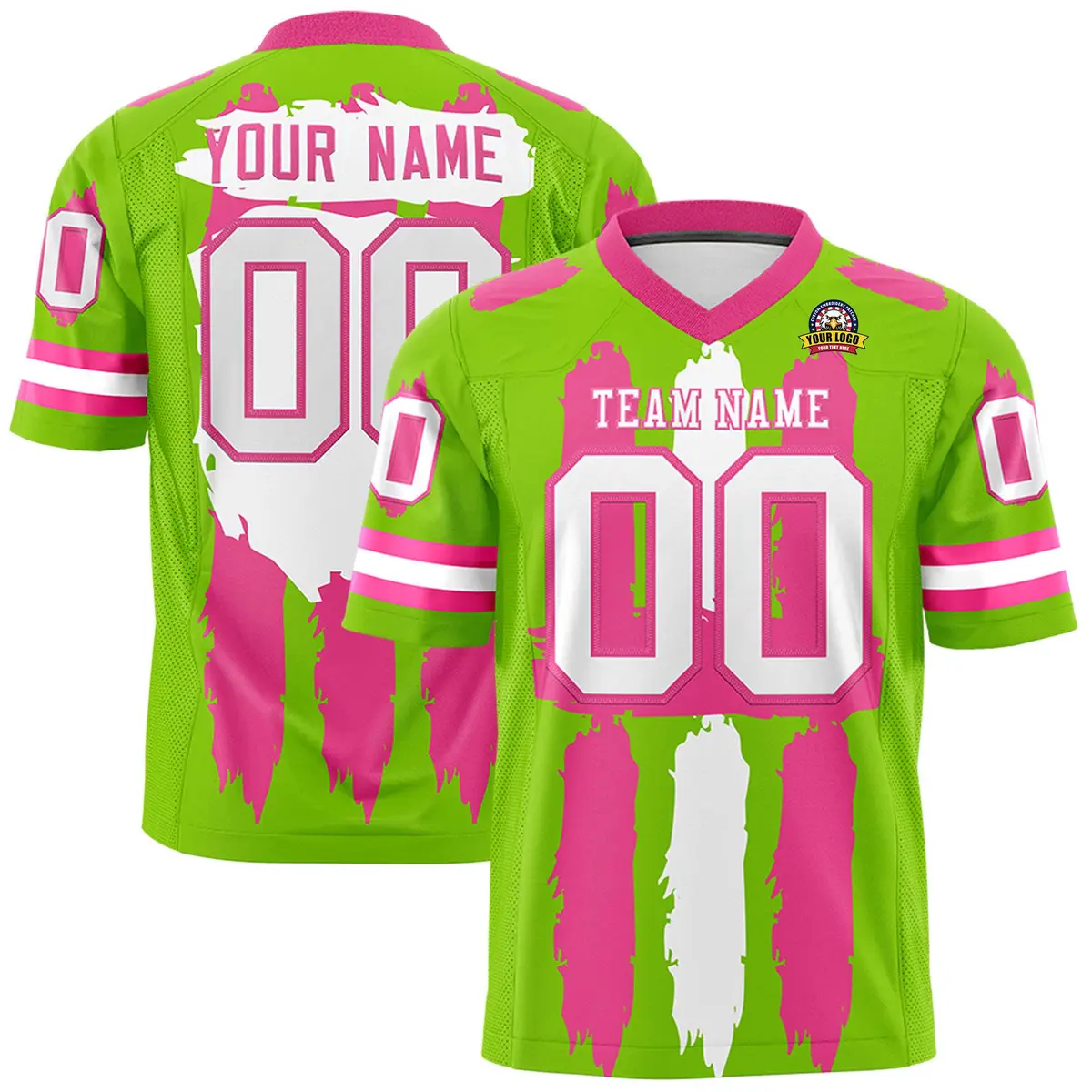 Neon Green Pink and White Graffiti Flag Football Jersey