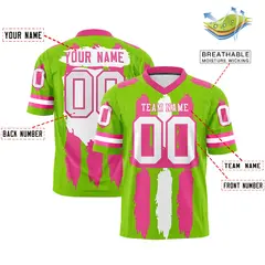 Neon Green Pink and White Graffiti Flag Football Jersey 2