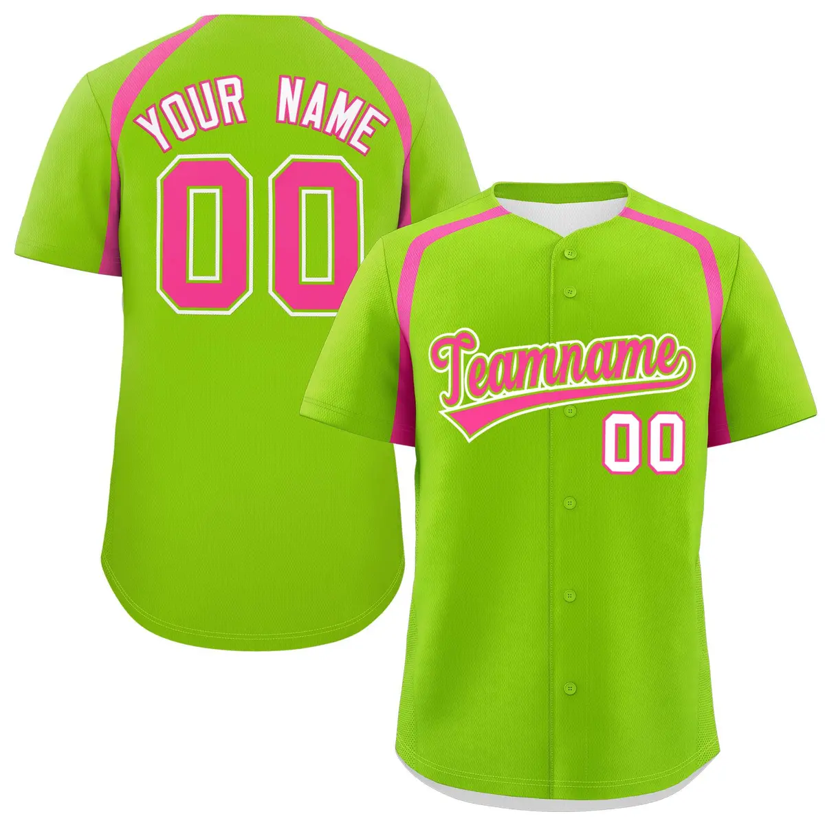 Neon Green Pink Color Block Authentic Baseball Jersey