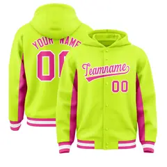 Neon Green Pink Color Block Varsity Letterman Jacket Hoodie 1