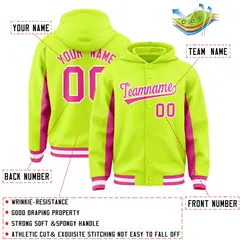 Neon Green Pink Color Block Varsity Letterman Jacket Hoodie 4
