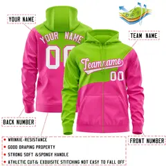 Neon Green Pink Color Block Wave Varsity Full-Zip Letterman Hoodie Jacket 4