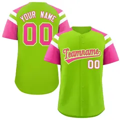 Neon Green Pink Contrast Raglan Sleeves Baseball Jersey