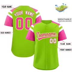 Neon Green Pink Contrast Raglan Sleeves Baseball Jersey 2