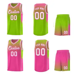 Neon Green Pink Dot Pattern Reversible Side Gradient Basketball Jersey Kits 2