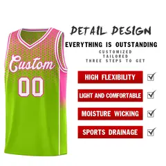 Neon Green Pink Dot Pattern Reversible Side Gradient Basketball Jersey Kits 3