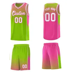 Neon Green Pink Dot Pattern Reversible Side Gradient Basketball Jersey Kits 5