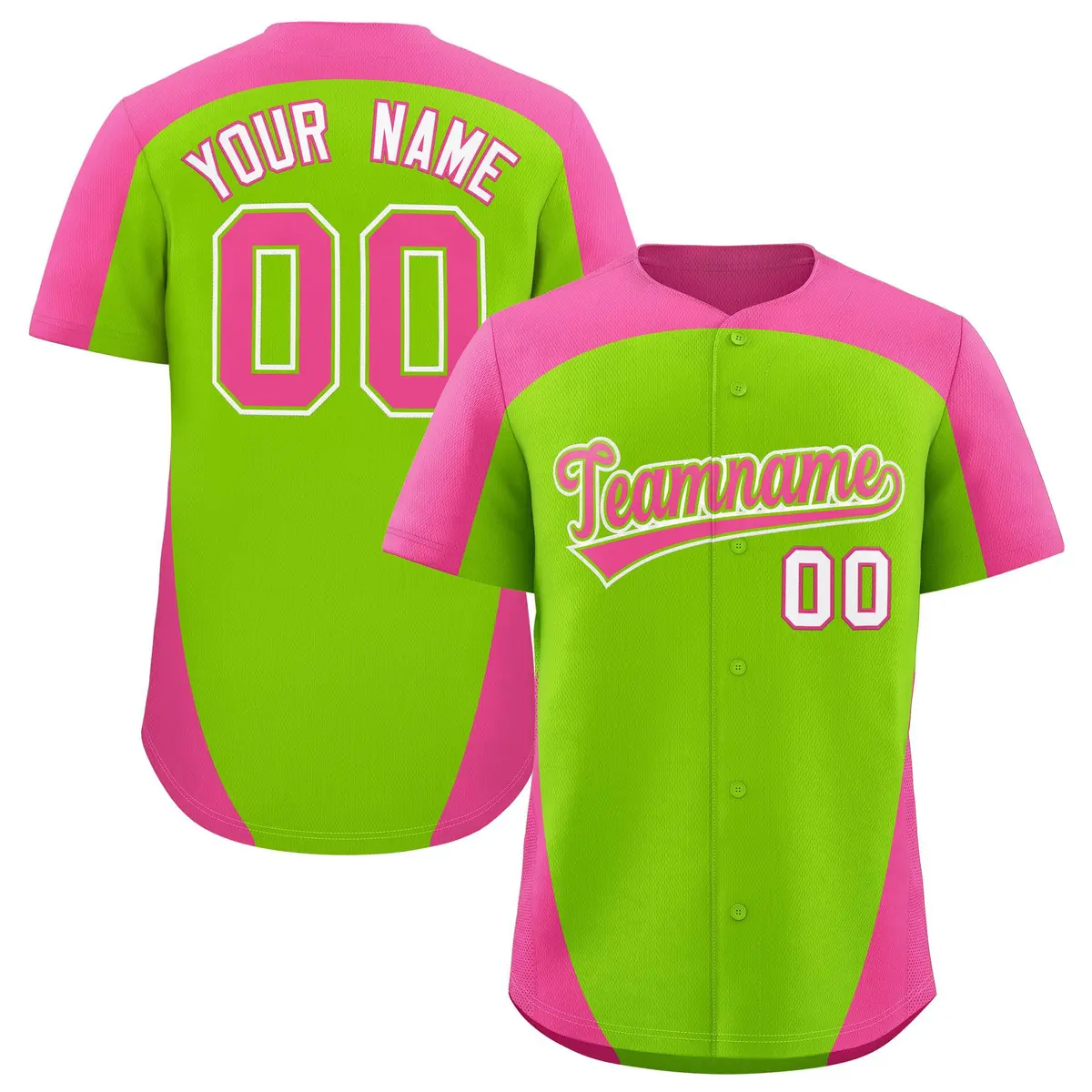 Neon Green Pink Edge Color Block Baseball Jersey