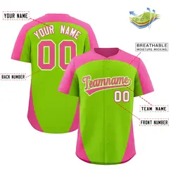 Neon Green Pink Edge Color Block Baseball Jersey 2