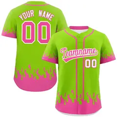 Neon Green Pink Flame Graffiti Authentic Baseball Jersey 1
